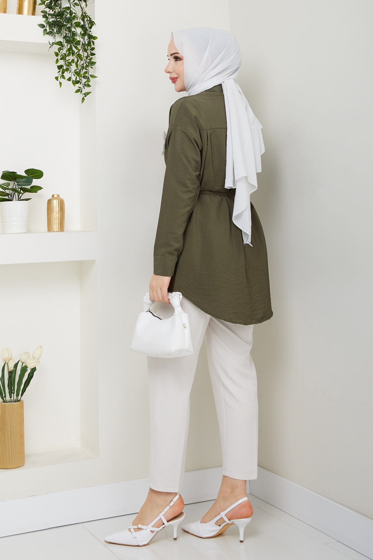 VİO ÇİÇEKLİ GÖMLEK-HAKİ