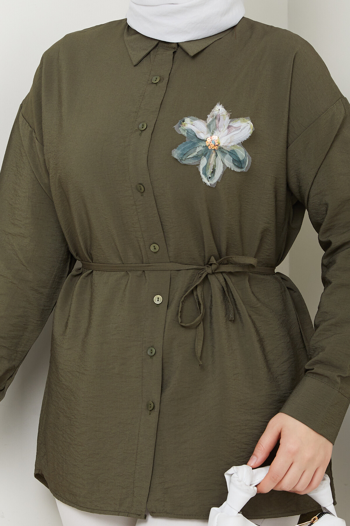 VİO ÇİÇEKLİ GÖMLEK-HAKİ