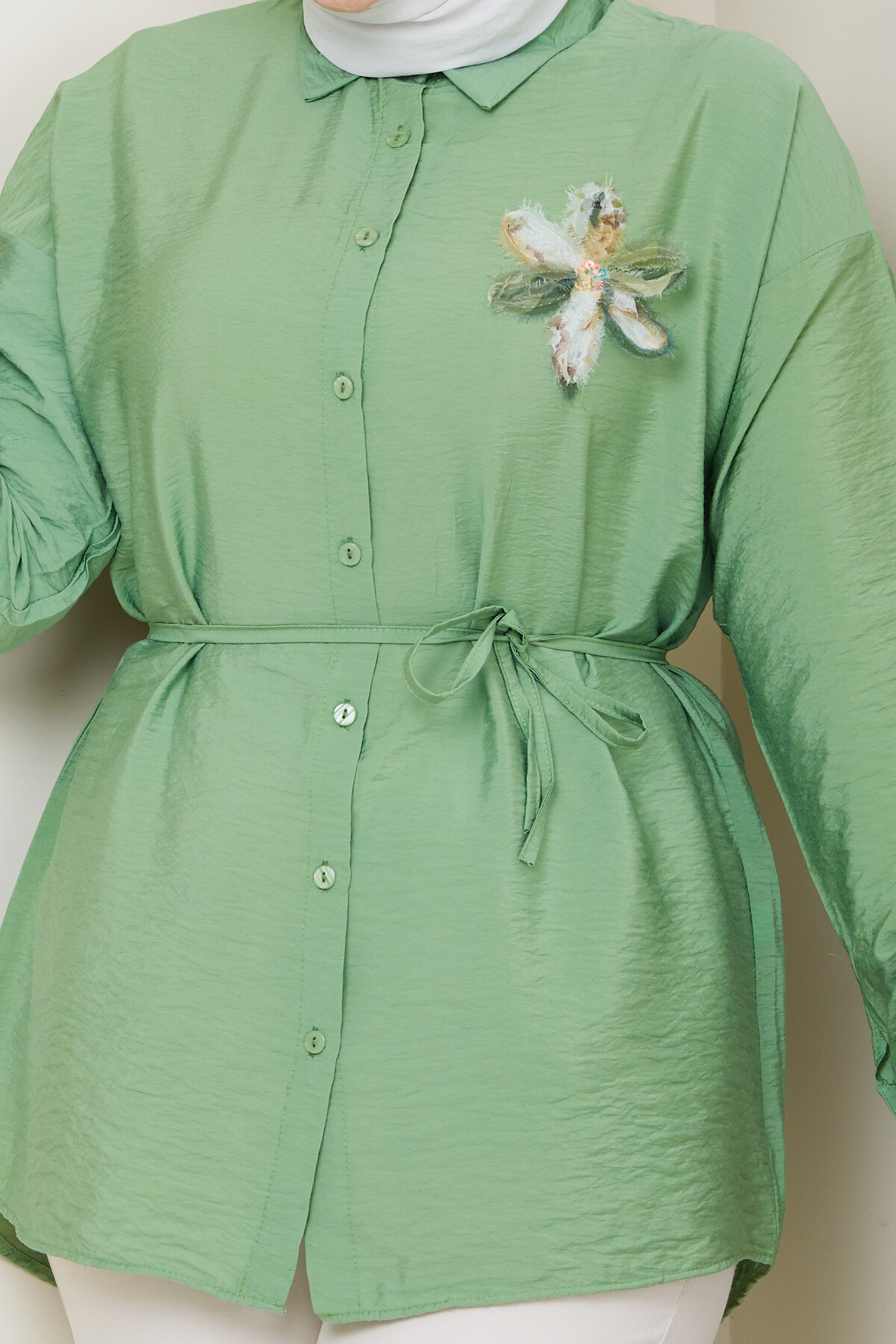 VİO ÇİÇEKLİ GÖMLEK-YEŞİL