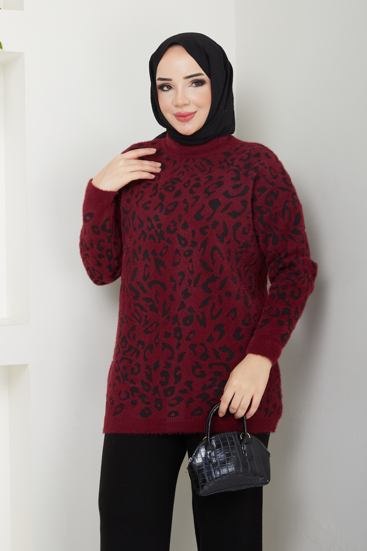 VNZ LEOPAR DESEN KAZAK-BORDO