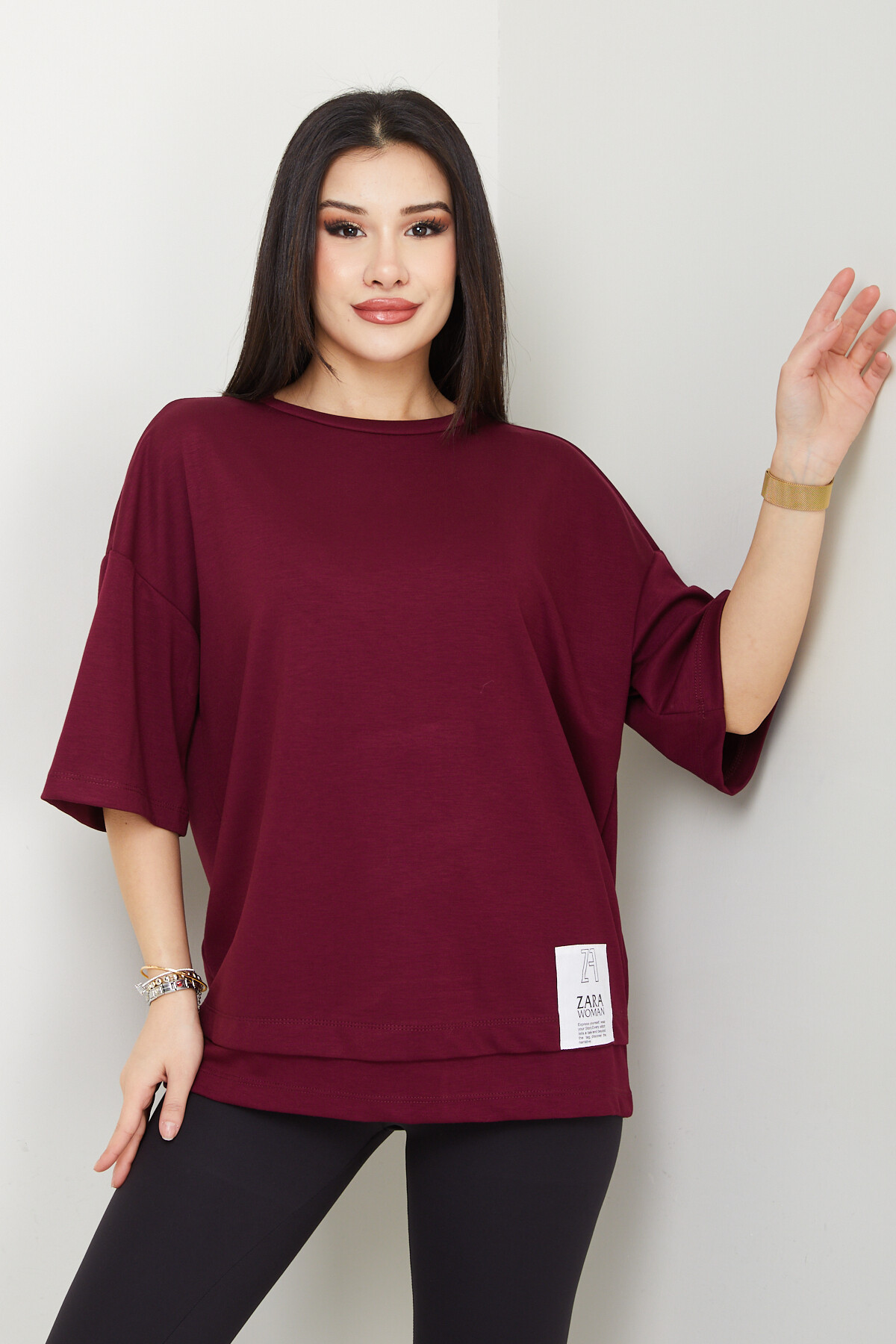 ZARA DİKİŞ DETAY TSHİRT-BORDO