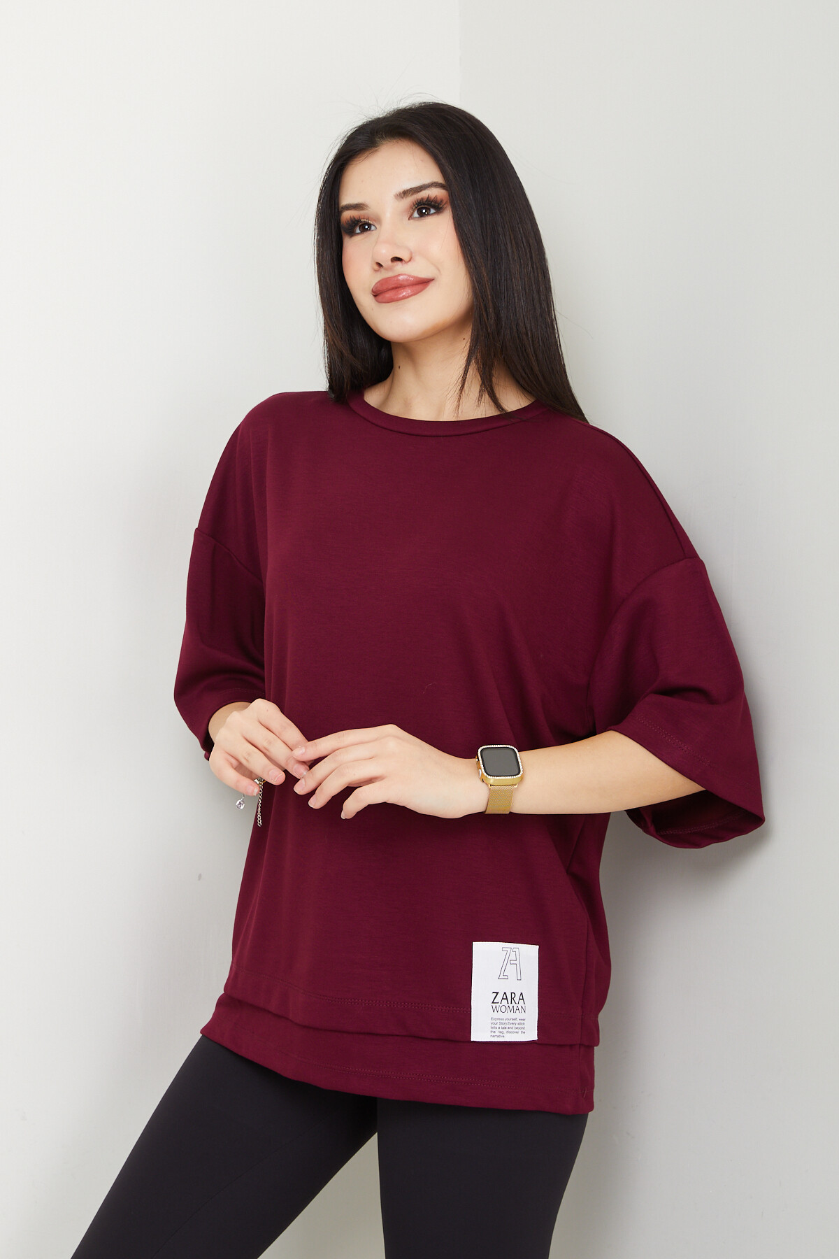 ZARA DİKİŞ DETAY TSHİRT-BORDO