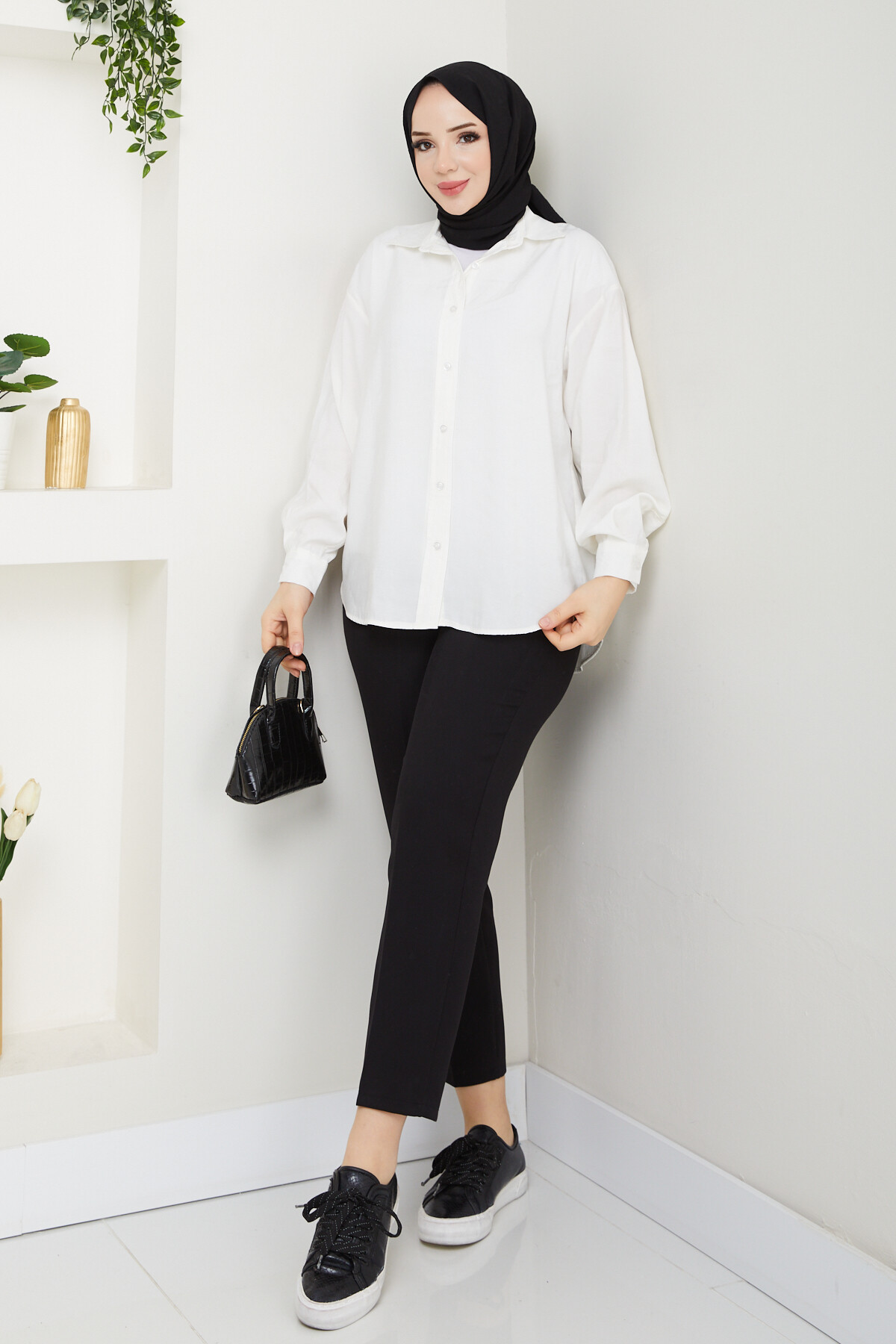 ZR MODEL TENSEL GÖMLEK-BEYAZ