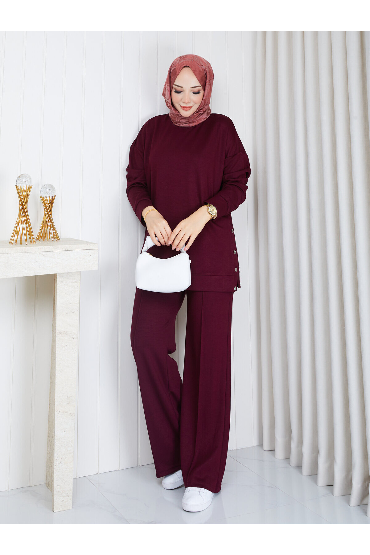 0019-Çıtçıtlı Takım-Bordo
