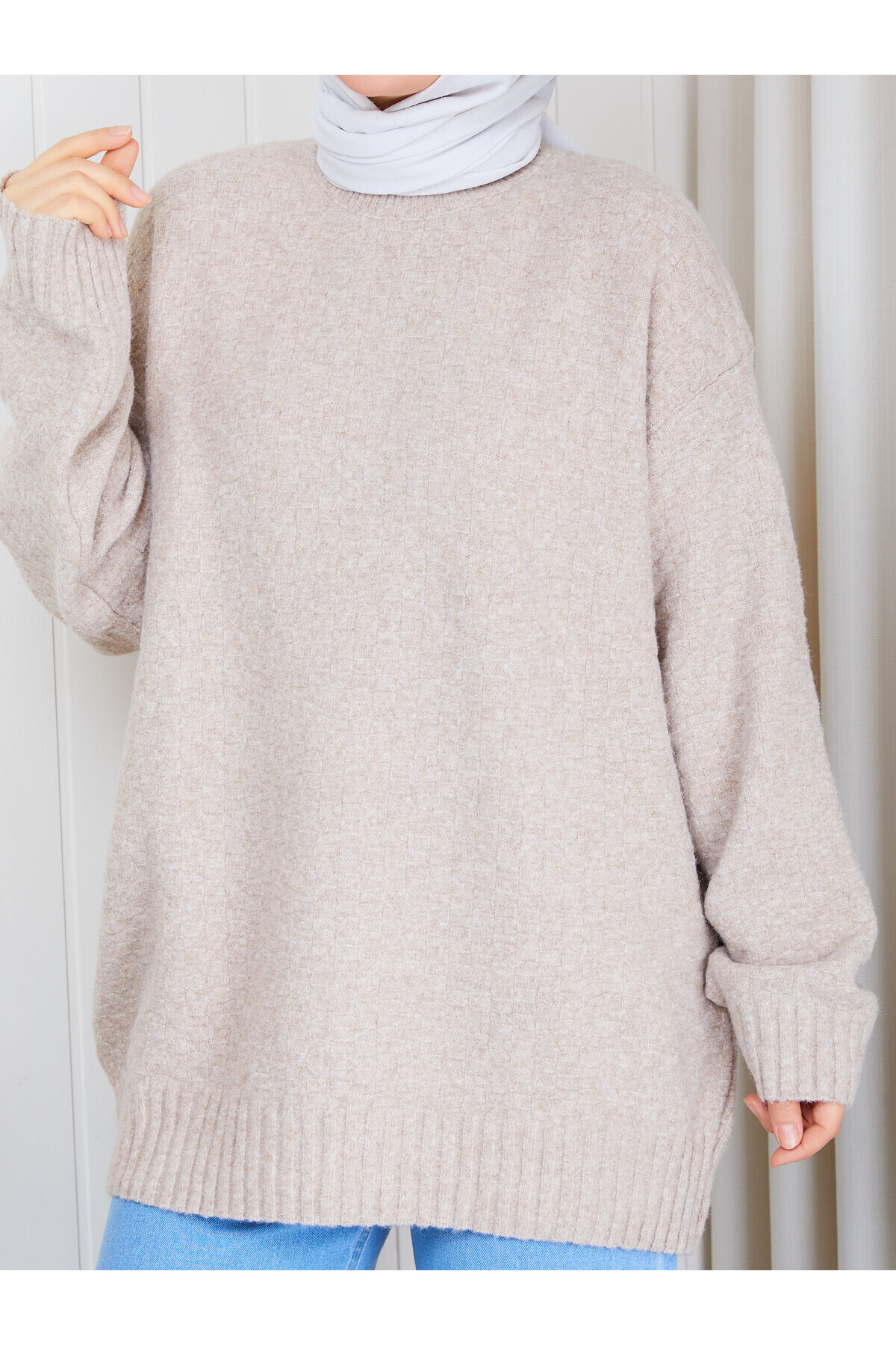0965 Oversize Salaş Triko Kazak – Krem