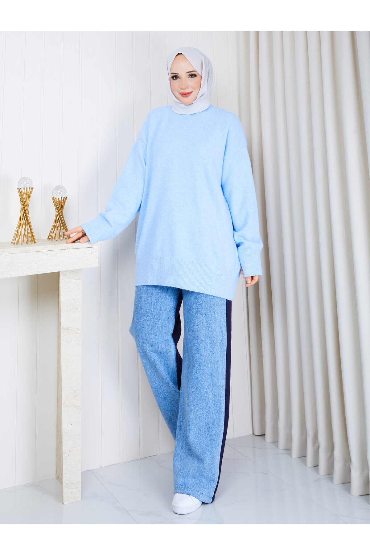 0967 Oversize Salaş Triko Kazak – Bebe Mavisi