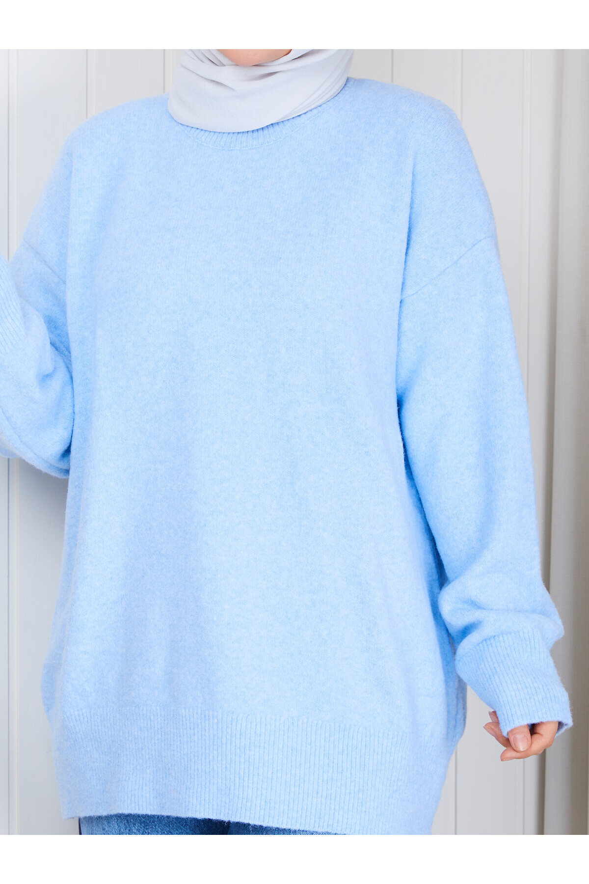 0967 Oversize Salaş Triko Kazak – Bebe Mavisi