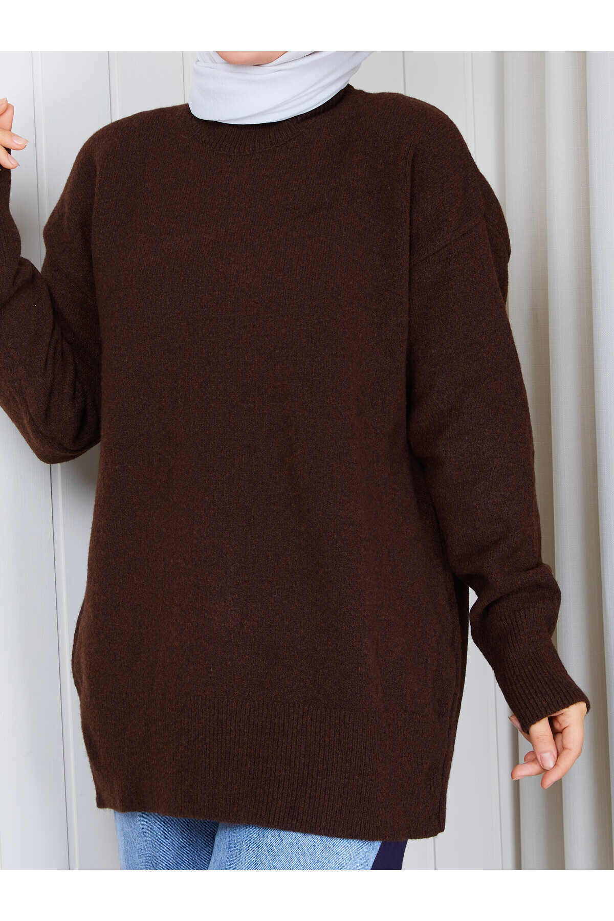 0968 Oversize Salaş Triko Kazak – Çikolata Kahve