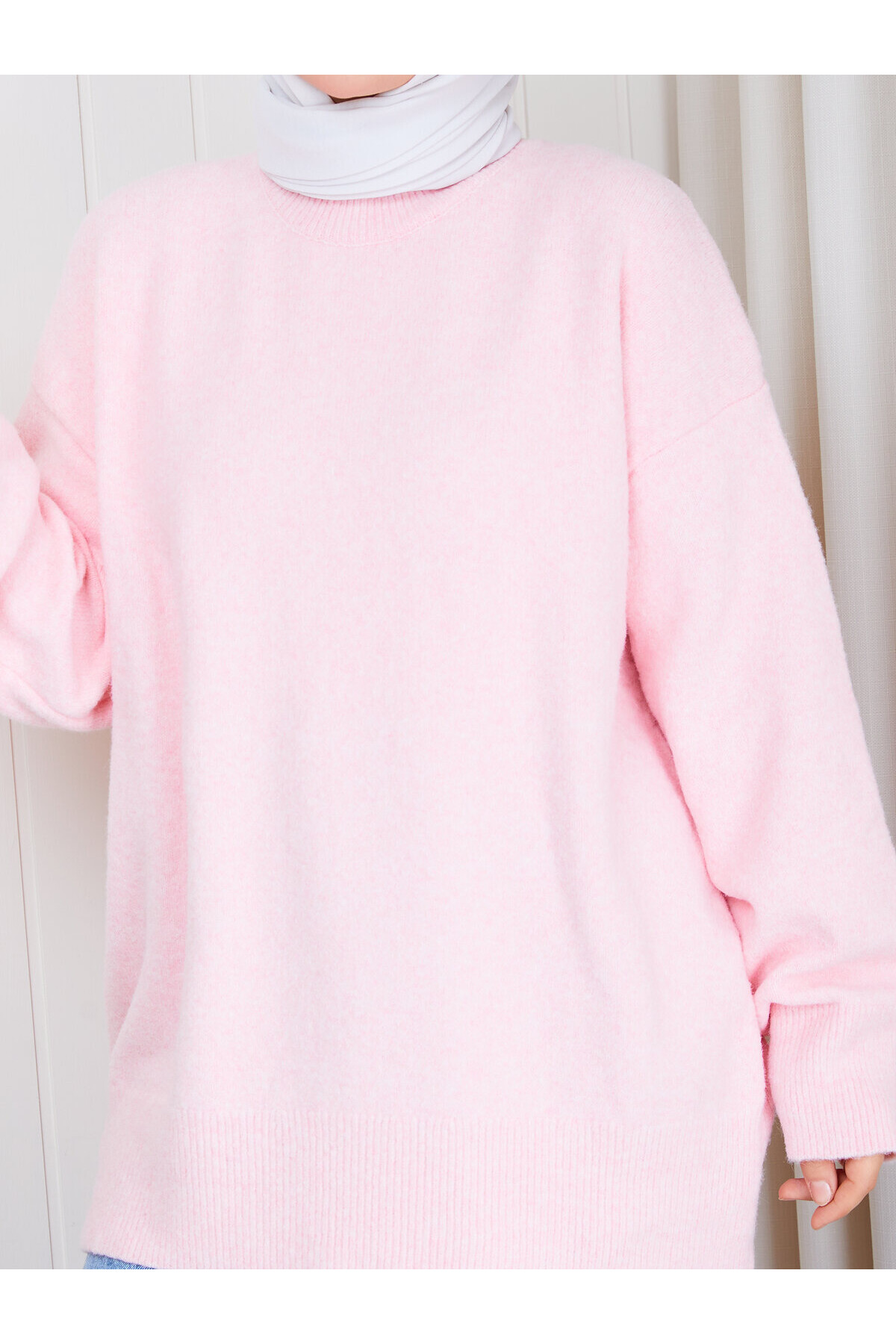0969 Oversize Salaş Triko Kazak – Pudra Pembe