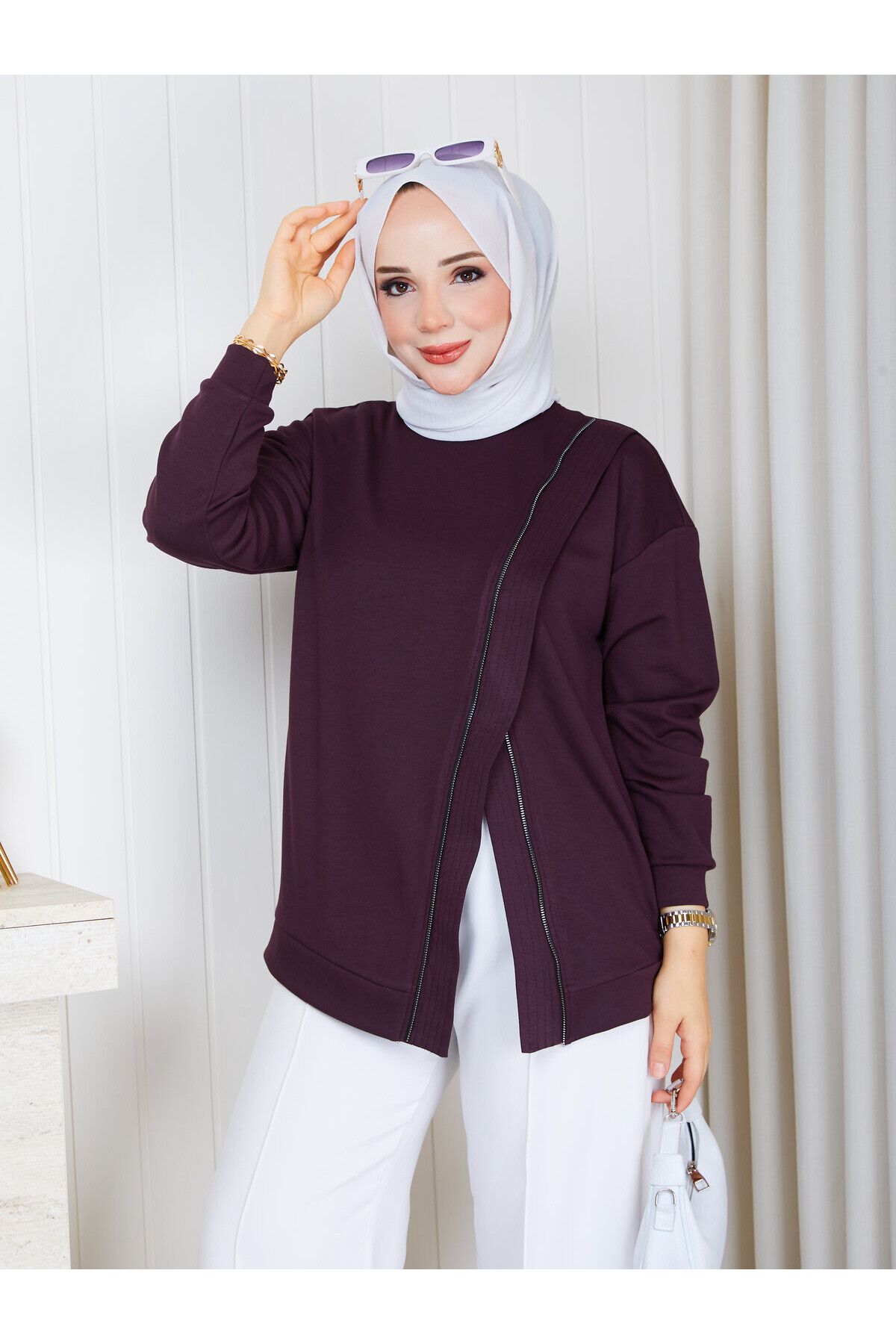 1113 Fermuar Detaylı Oversize Oysho Sweat-Mürdün