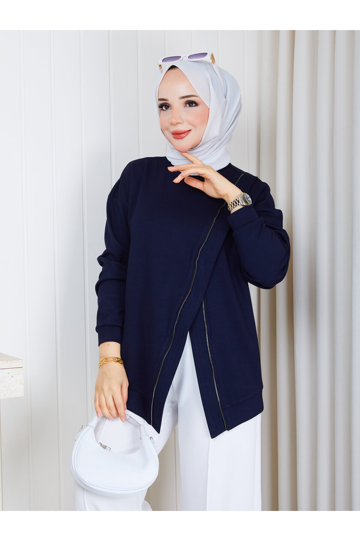 1114 Fermuar Detaylı Oversize Oysho Sweat-Lacivert