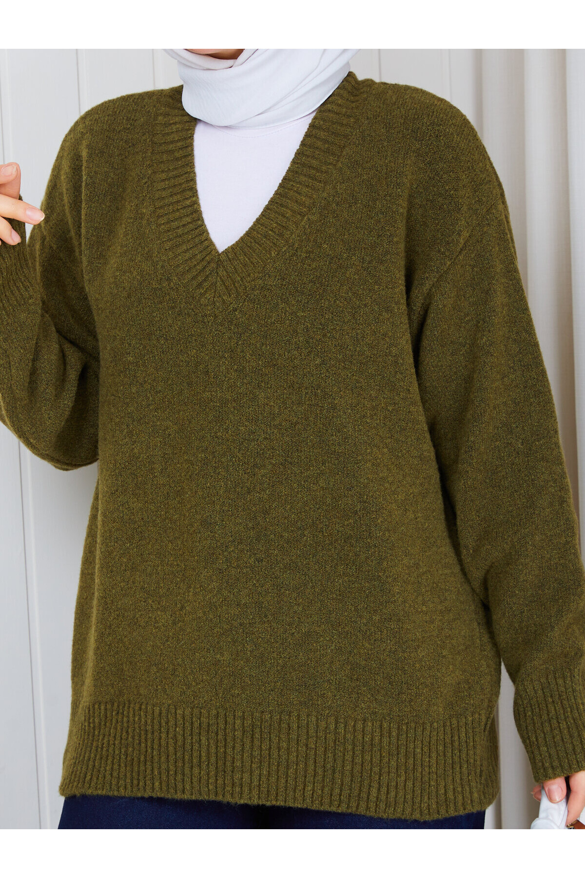 1231 V Yaka Basic Triko Kazak – Haki