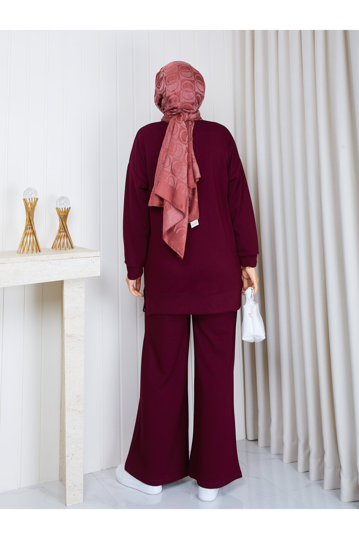 1701 Çımalı Detaylı Oysho Kumaş Takım-Bordo