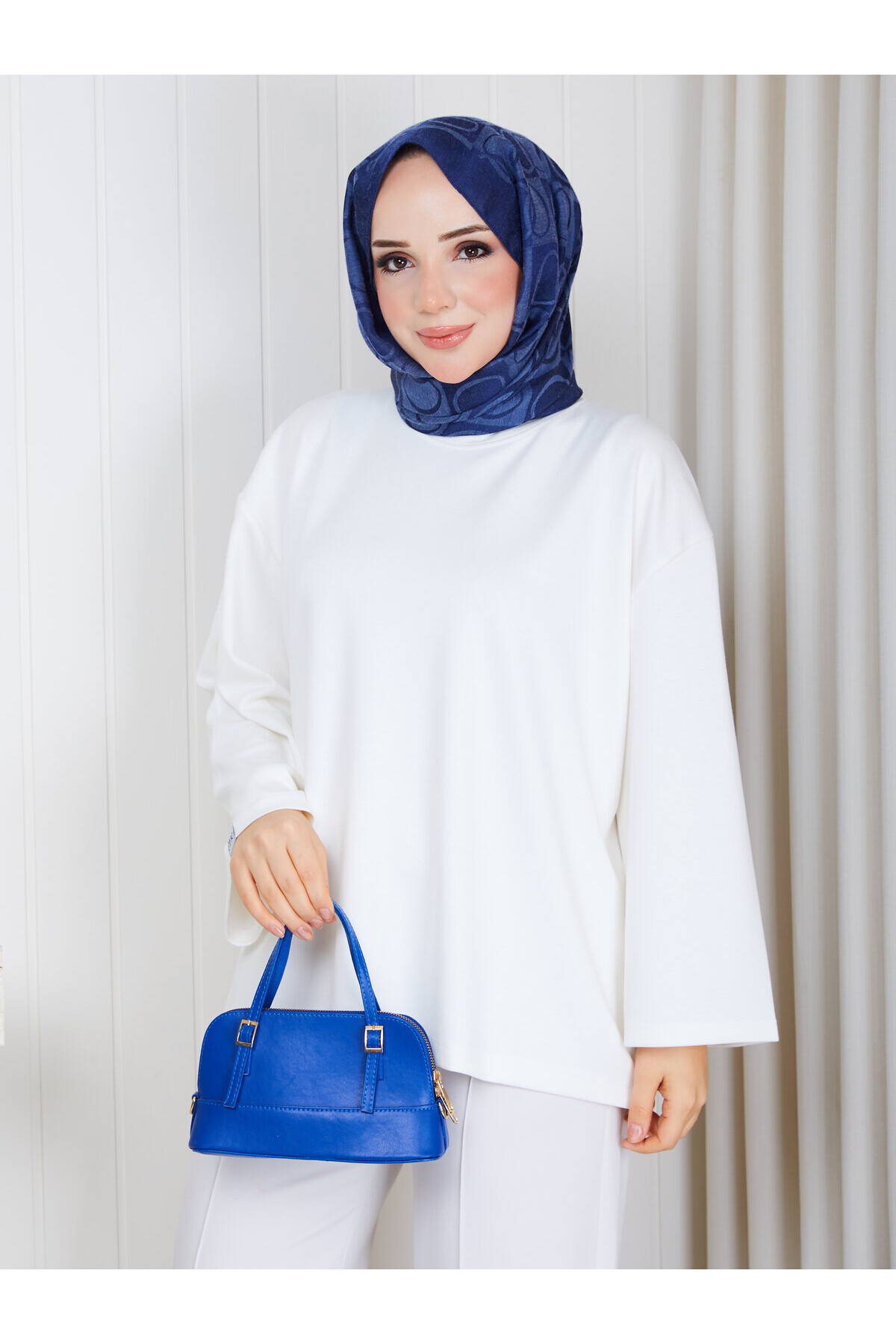 1901 Premium Oysho Kumaş Salaş Kesim Bisiklet Yaka Tunik-Ekru