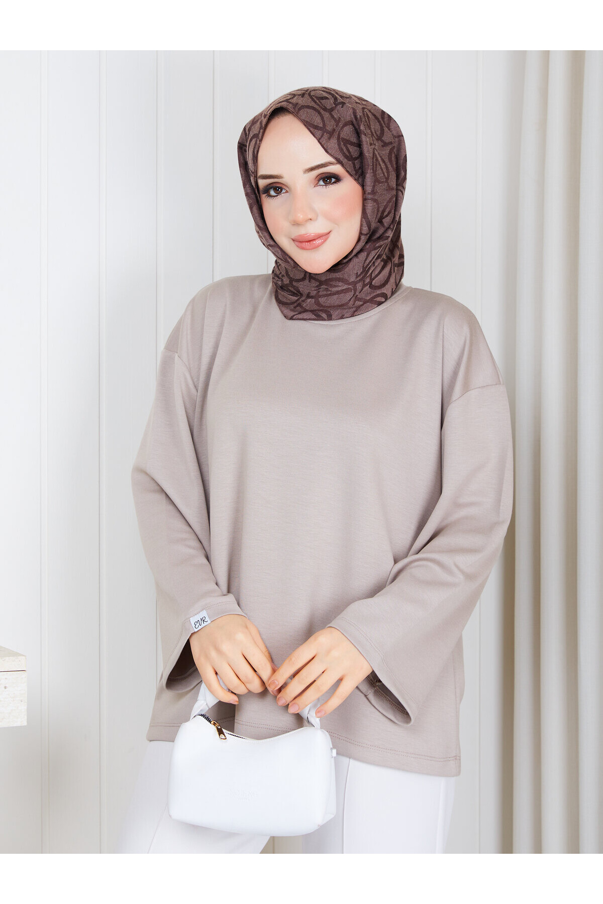 1903 Premium Oysho Kumaş Salaş Kesim Bisiklet Yaka Tunik –Taş