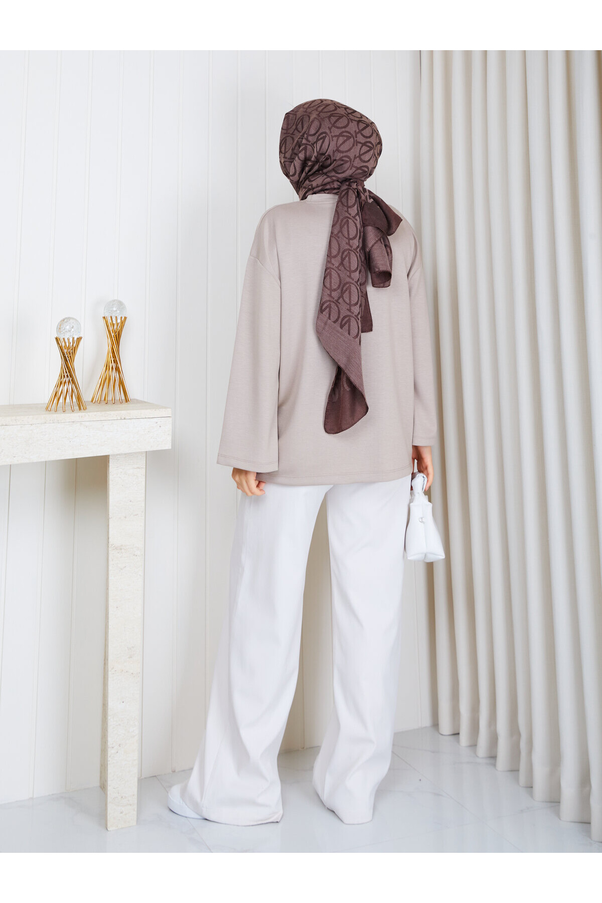1903 Premium Oysho Kumaş Salaş Kesim Bisiklet Yaka Tunik –Taş