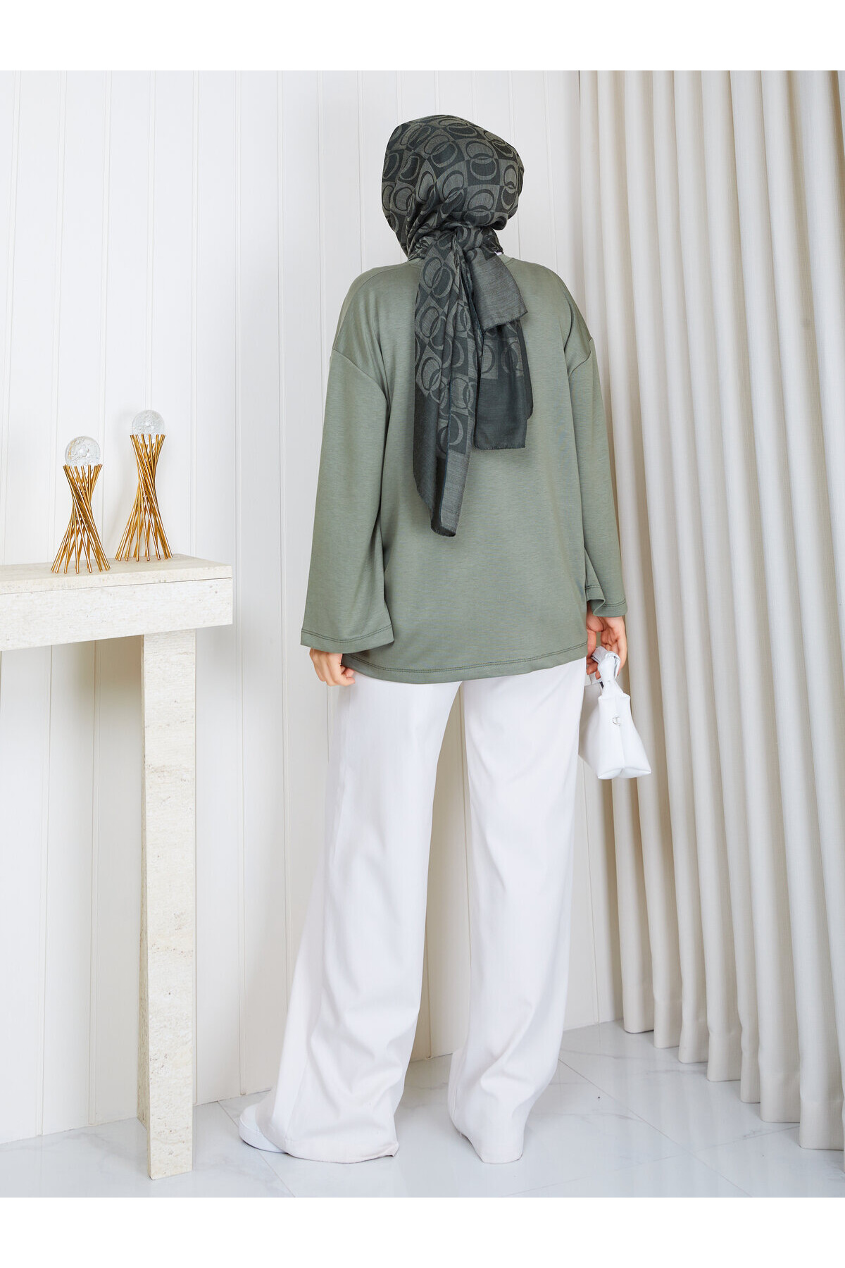 1904 Premium Oysho Kumaş Salaş Kesim Bisiklet Yaka Tunik – Haki