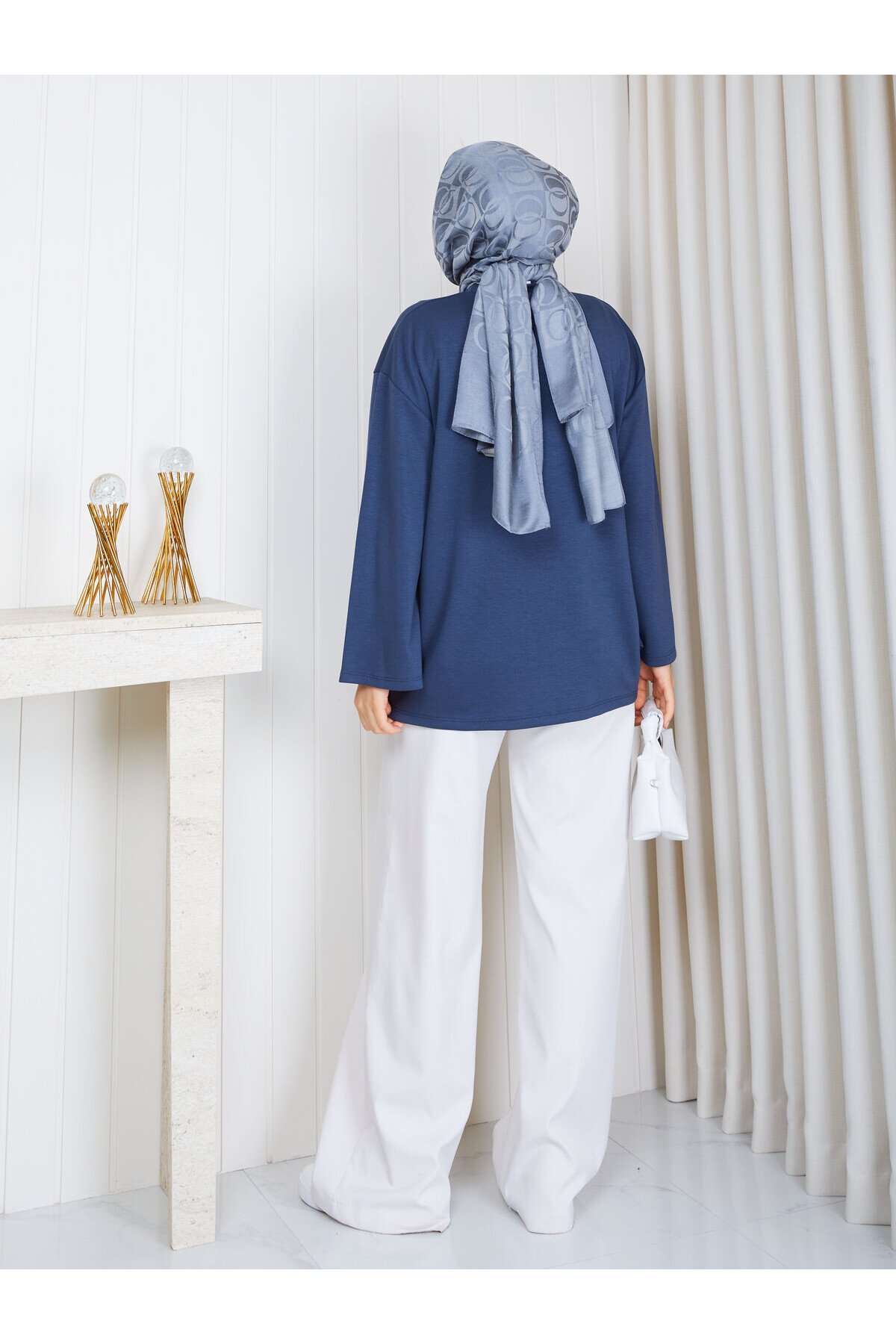 1905 Premium Oysho Kumaş Salaş Kesim Bisiklet Yaka Tunik – İndigo