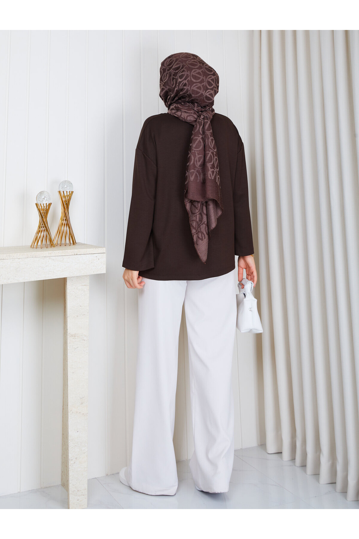 1907 Premium Oysho Kumaş Salaş Kesim Bisiklet Yaka Tunik –Acıkahve