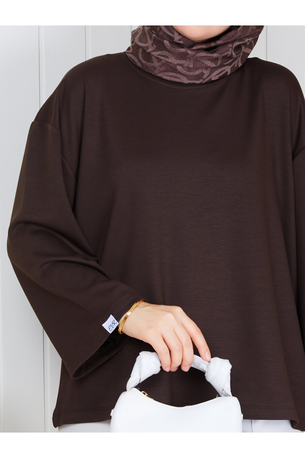 1907 Premium Oysho Kumaş Salaş Kesim Bisiklet Yaka Tunik –Acıkahve