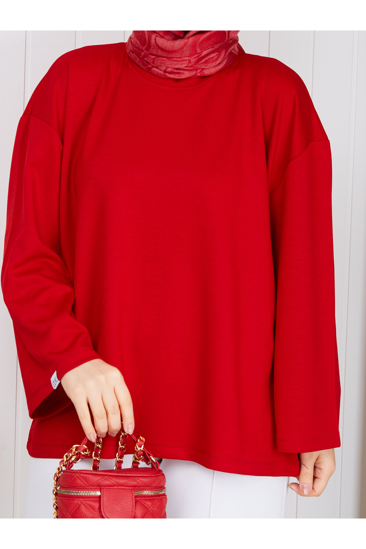 1907 Premium Oysho Kumaş Salaş Kesim Bisiklet Yaka Tunik – Kırmızı