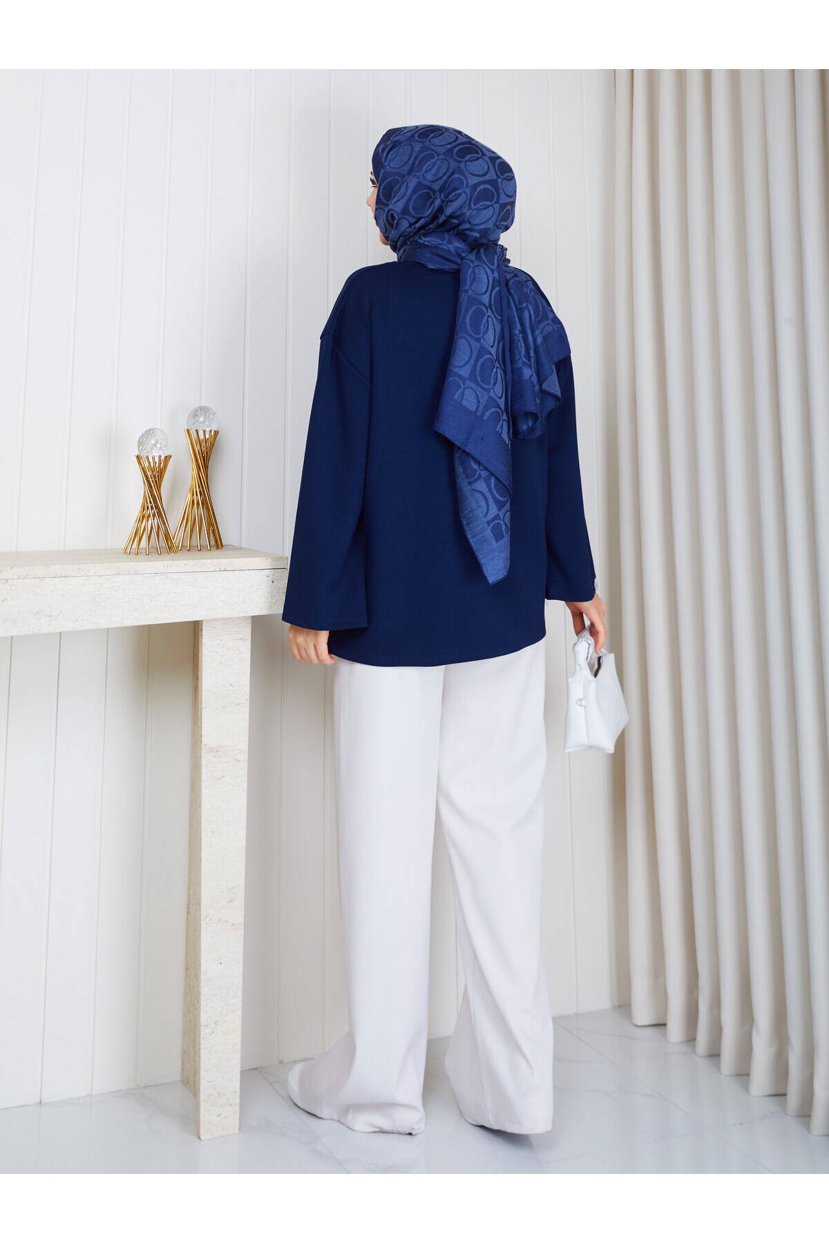 1907 Premium Oysho Kumaş Salaş Kesim Bisiklet Yaka Tunik – lacivert
