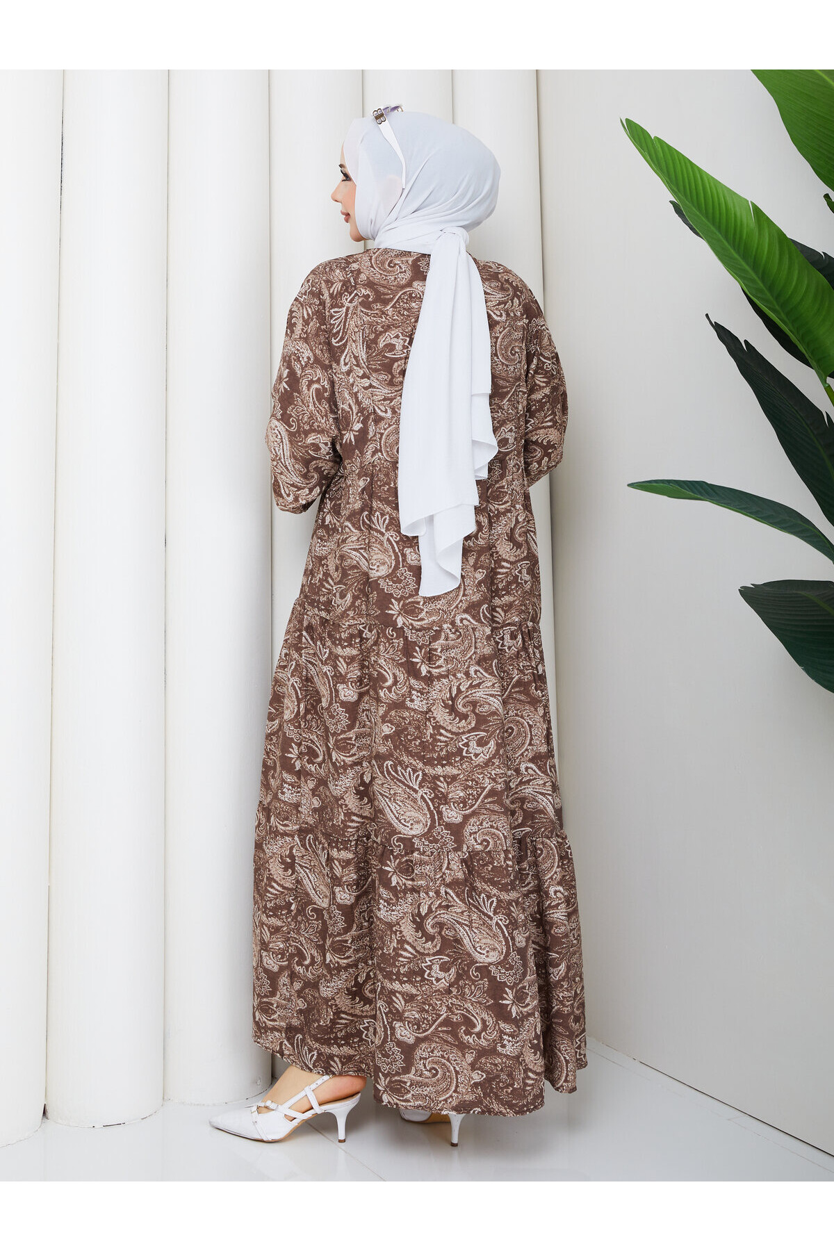 2398 Mango Desenli Salaş Elbise-Kahve