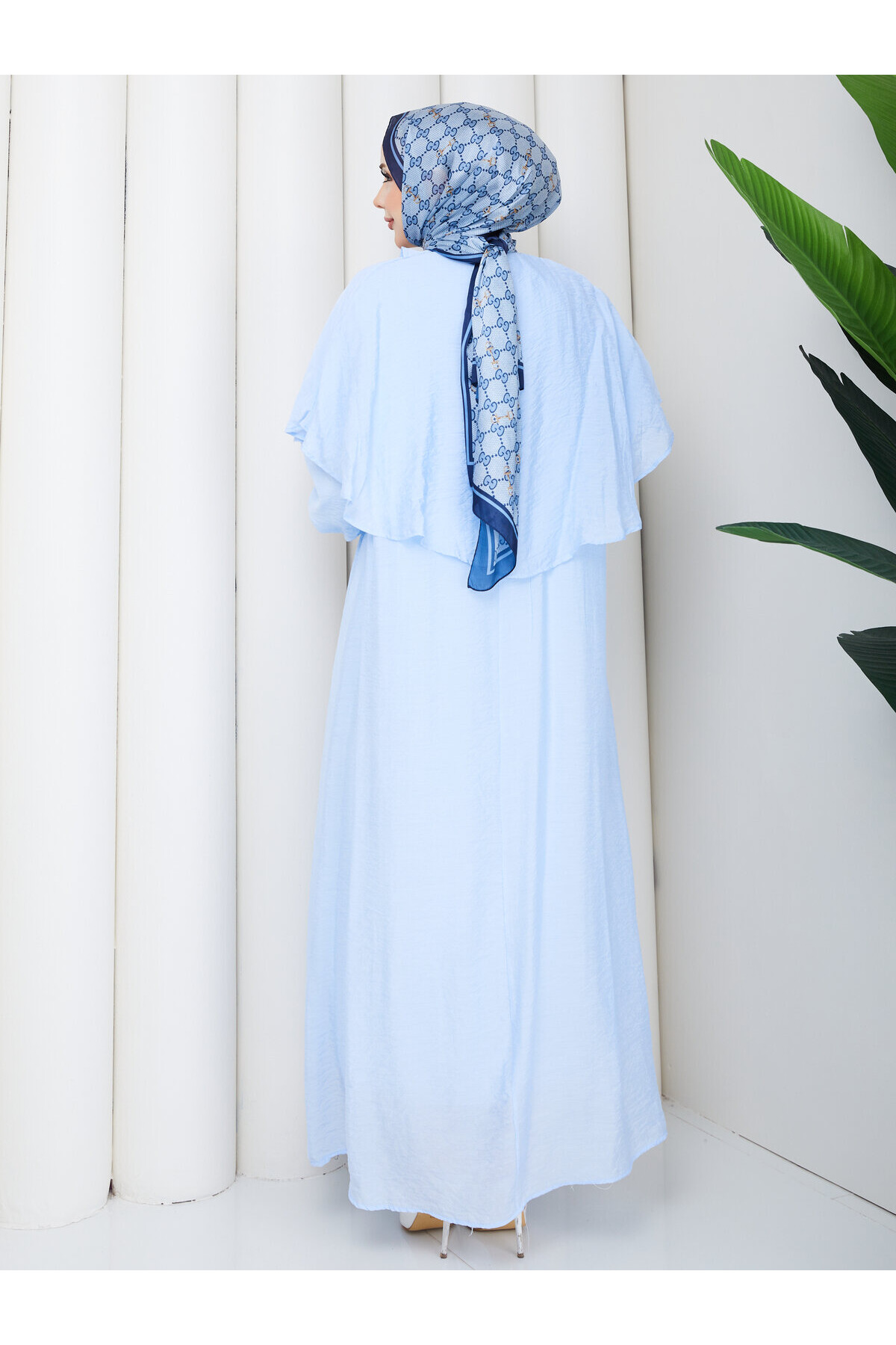 2441 Vual Pelerinli Elbise-Bebe Mavi