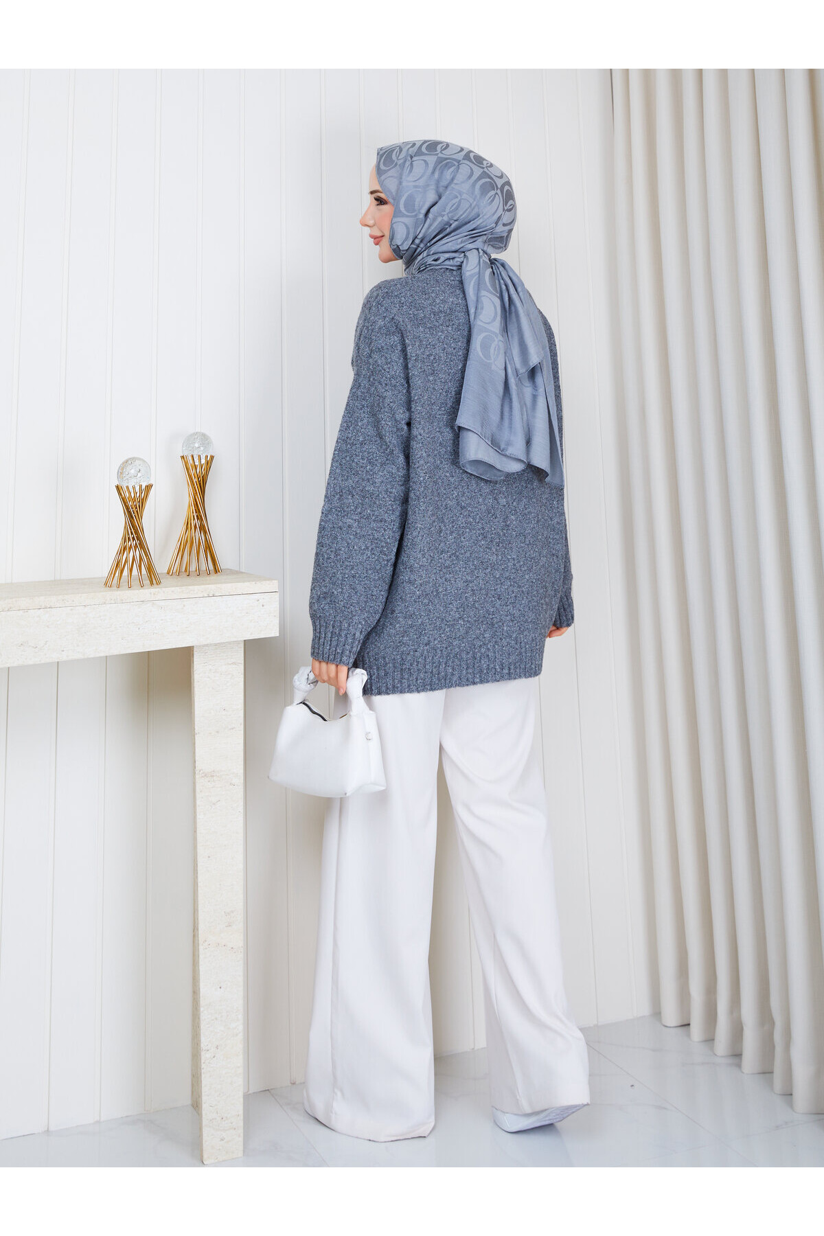 3002 Soft Touch Düğmeli Oversize Triko Hırka – Gri