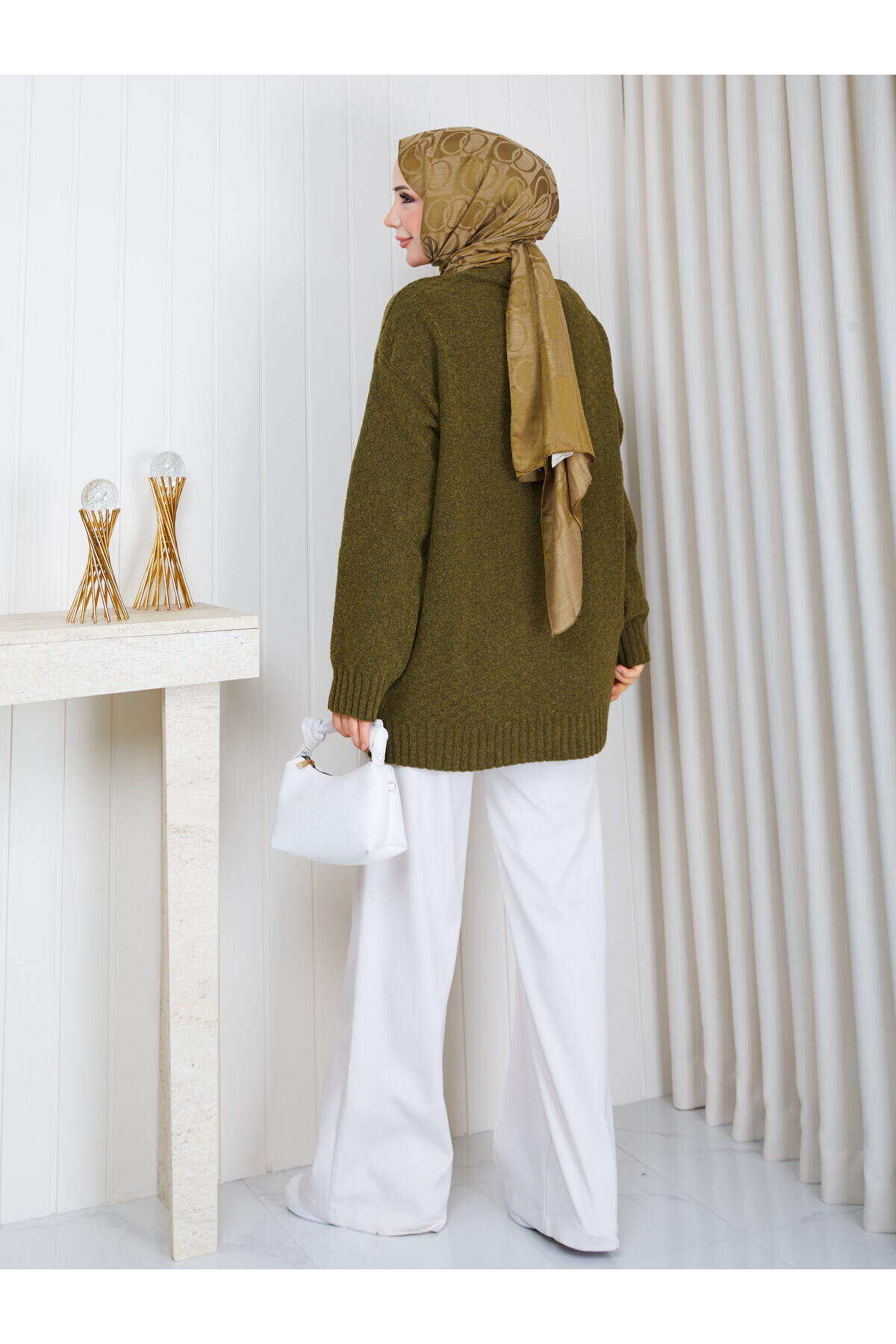 3003 Soft Touch Düğmeli Oversize Triko Hırka –Haki
