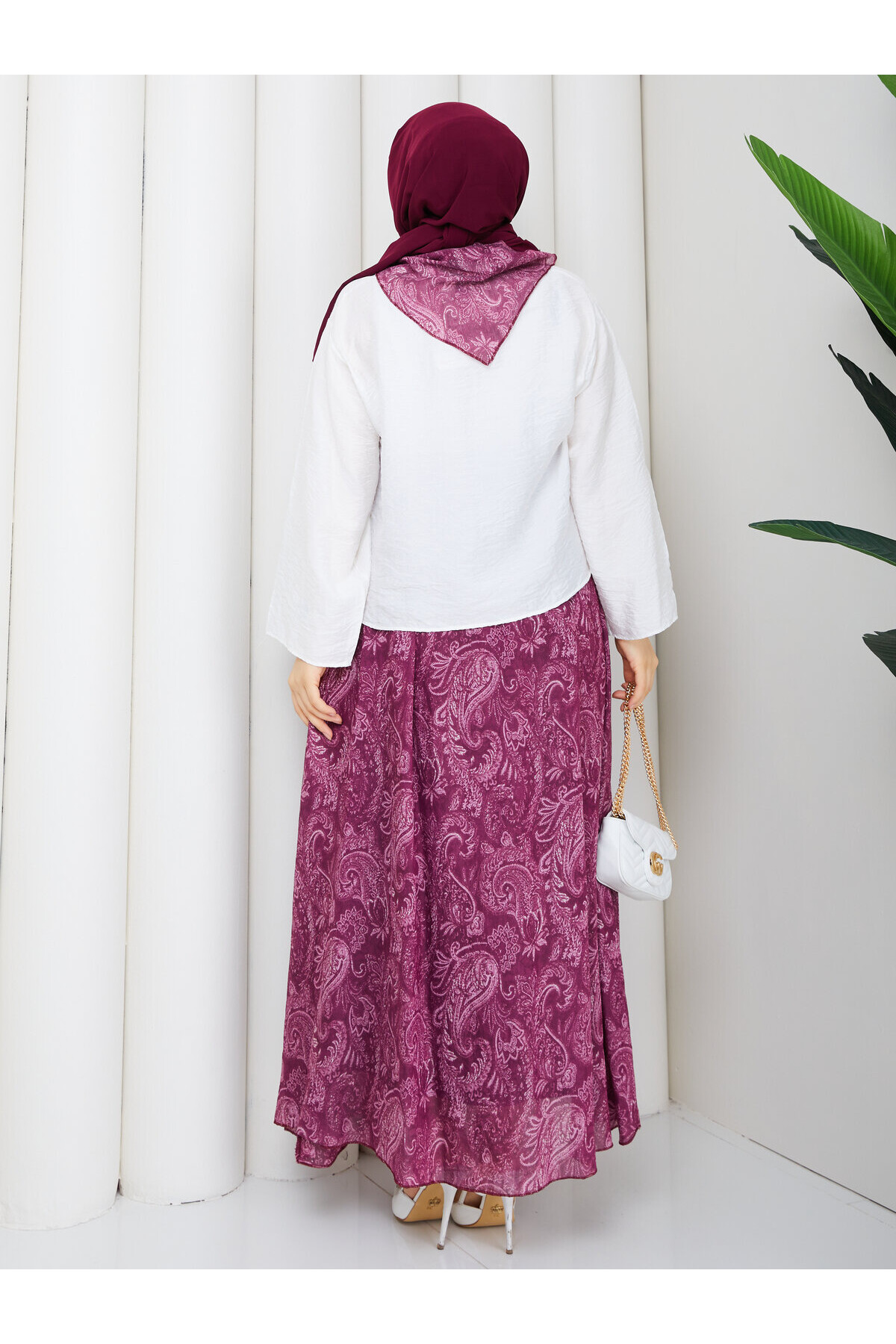 3468 Fularlı Etekli Takım-Bordo