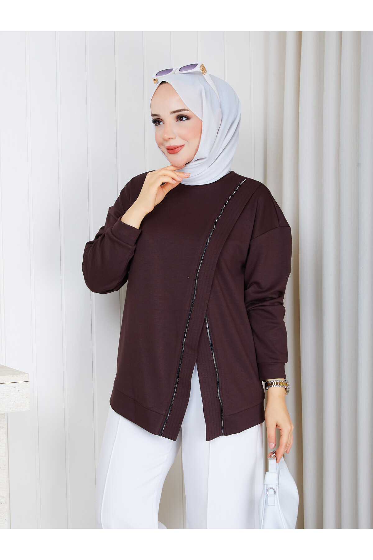 9005 Fermuar Detaylı Oysho Üst & Skuba Pantolon Takım – Kahve