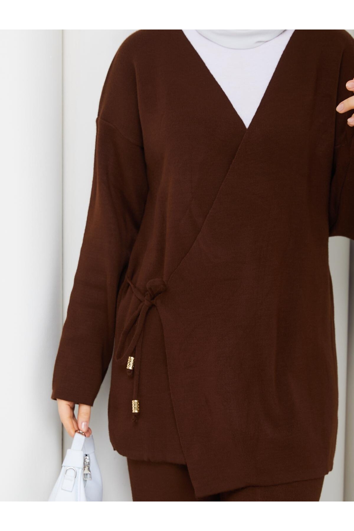 BAĞCIK DETAY TRİKO TAKIM -ACI KAHVE