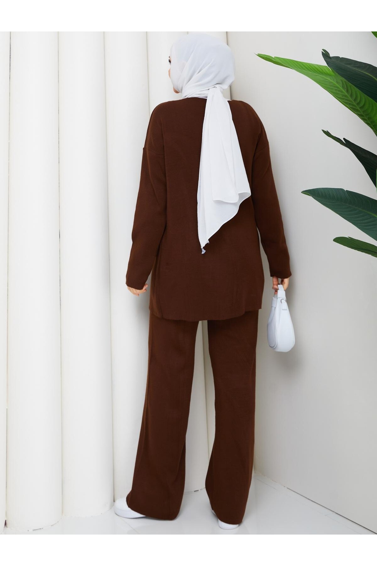 BAĞCIK DETAY TRİKO TAKIM -ACI KAHVE