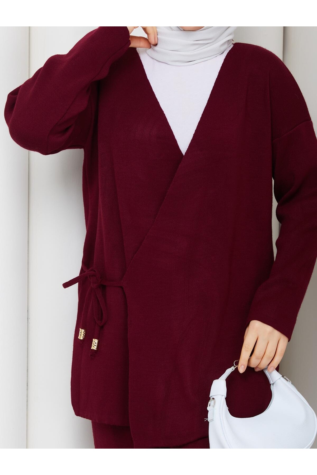 BAĞCIK DETAY TRİKO TAKIM -BORDO
