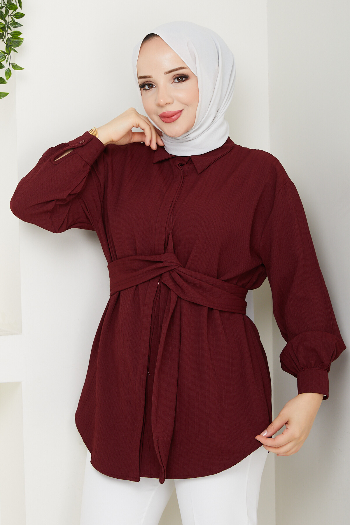 BAĞLAMA DETAYLI GÖMLEK-BORDO