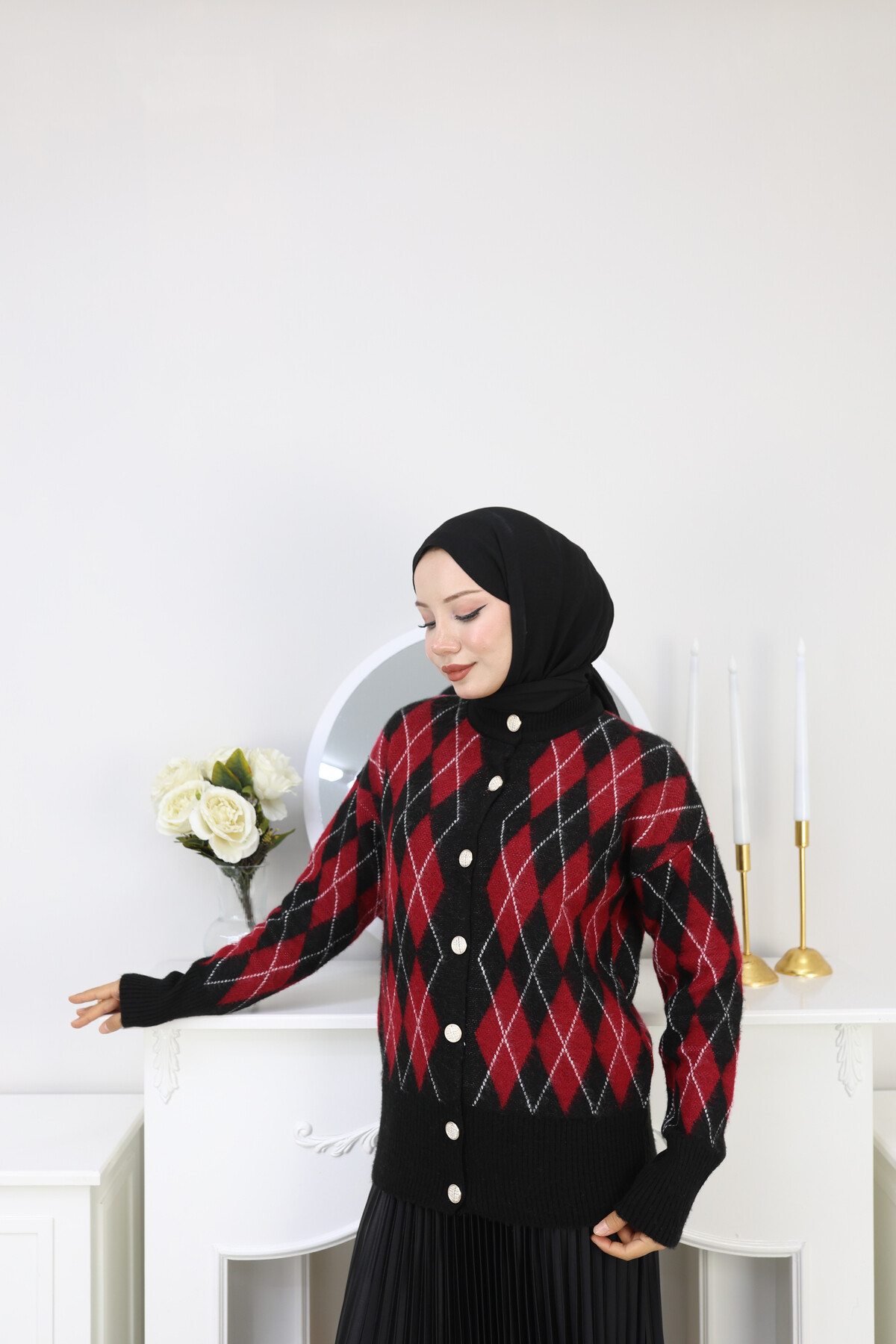 BAKLAVA DESEN HIRKA KOMBİN -KIRMIZI