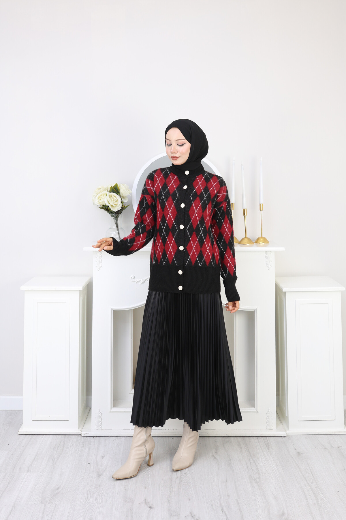 BAKLAVA DESEN HIRKA KOMBİN -KIRMIZI