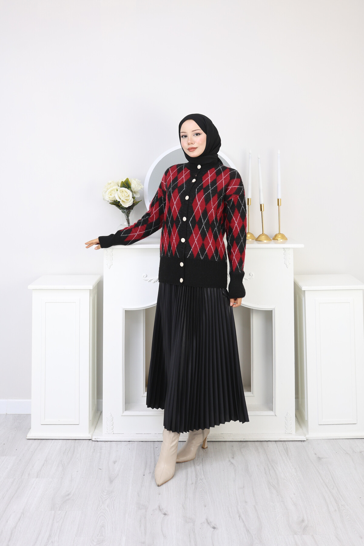 BAKLAVA DESEN HIRKA KOMBİN -KIRMIZI