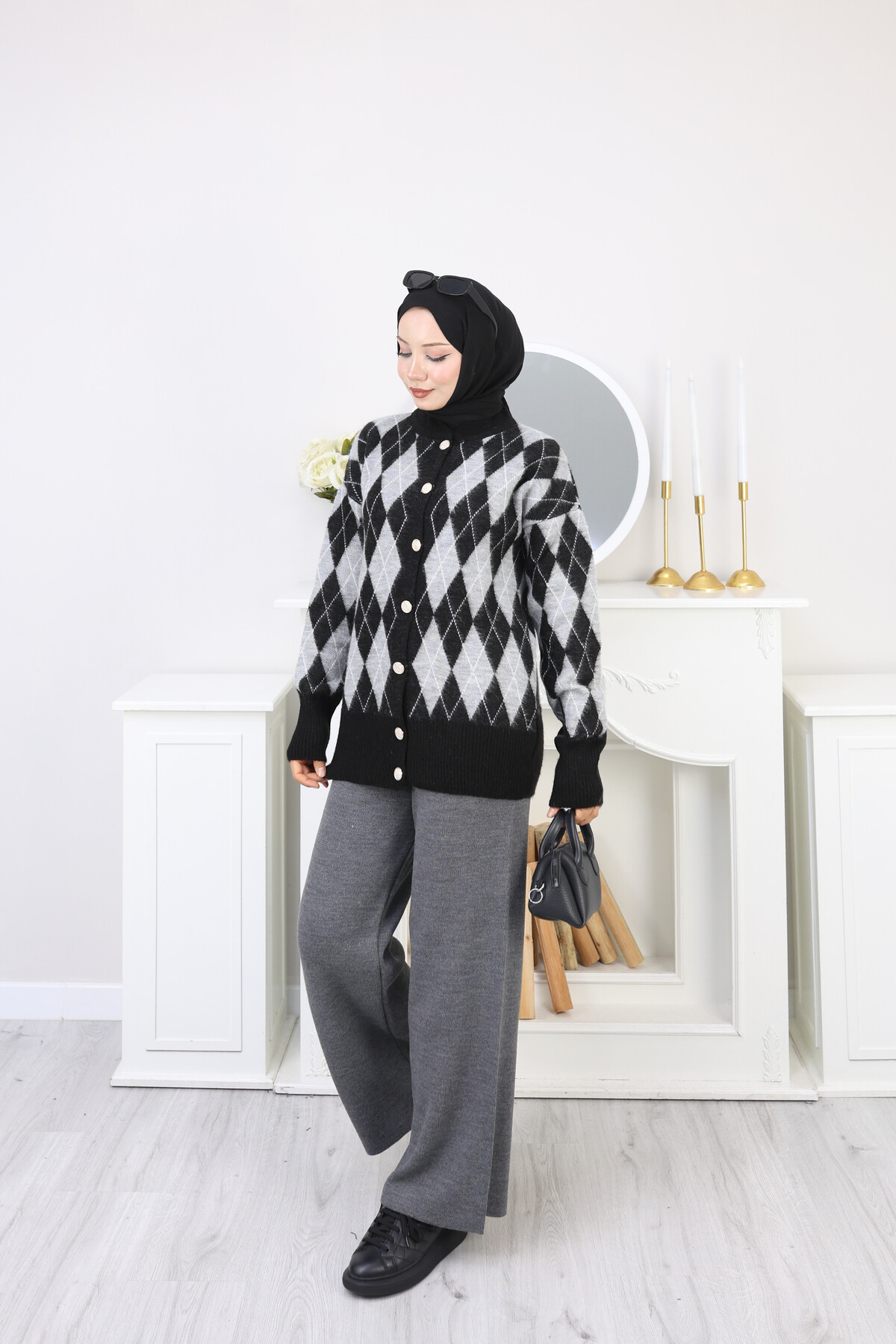 BAKLAVA DESEN HIRKA KOMBİN -SİYAH