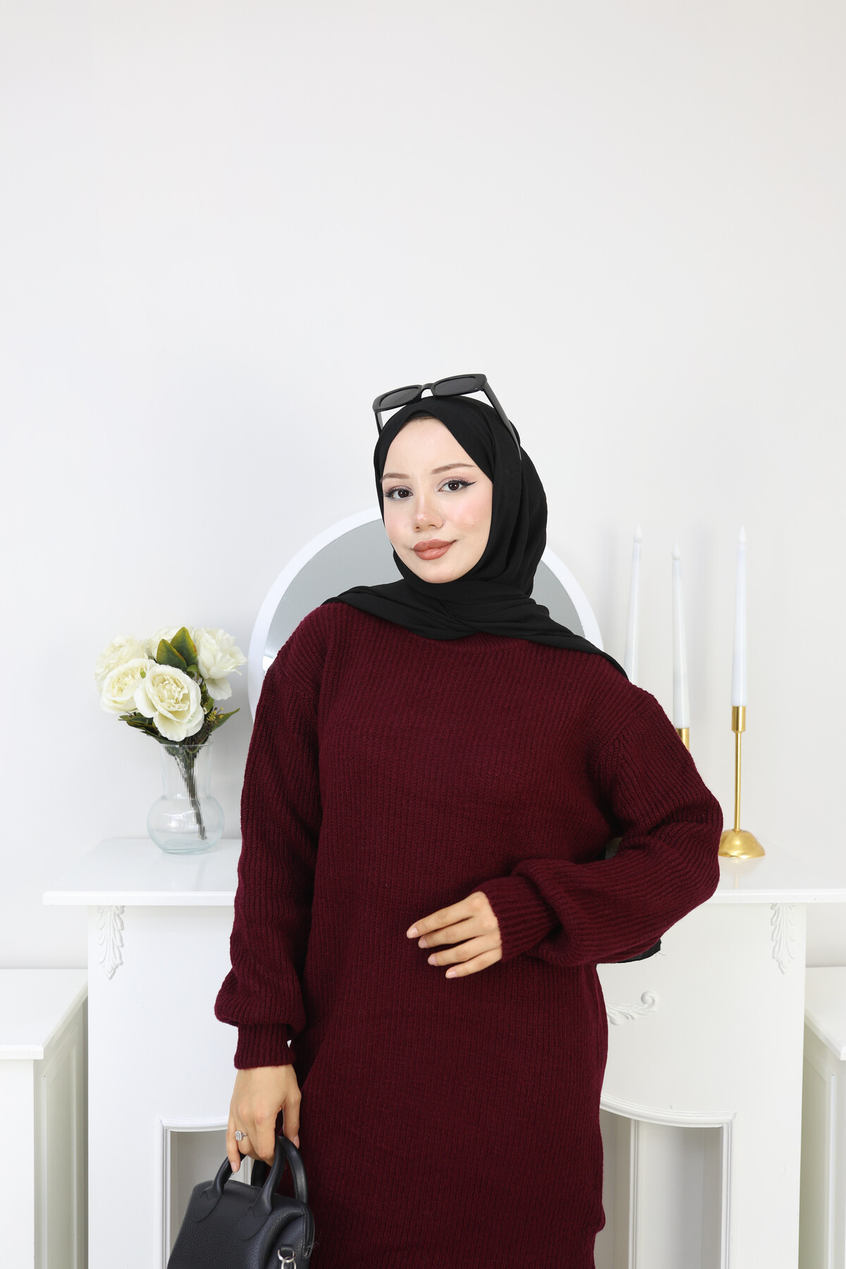 BALON KOL DÜZ KAZAK -BORDO