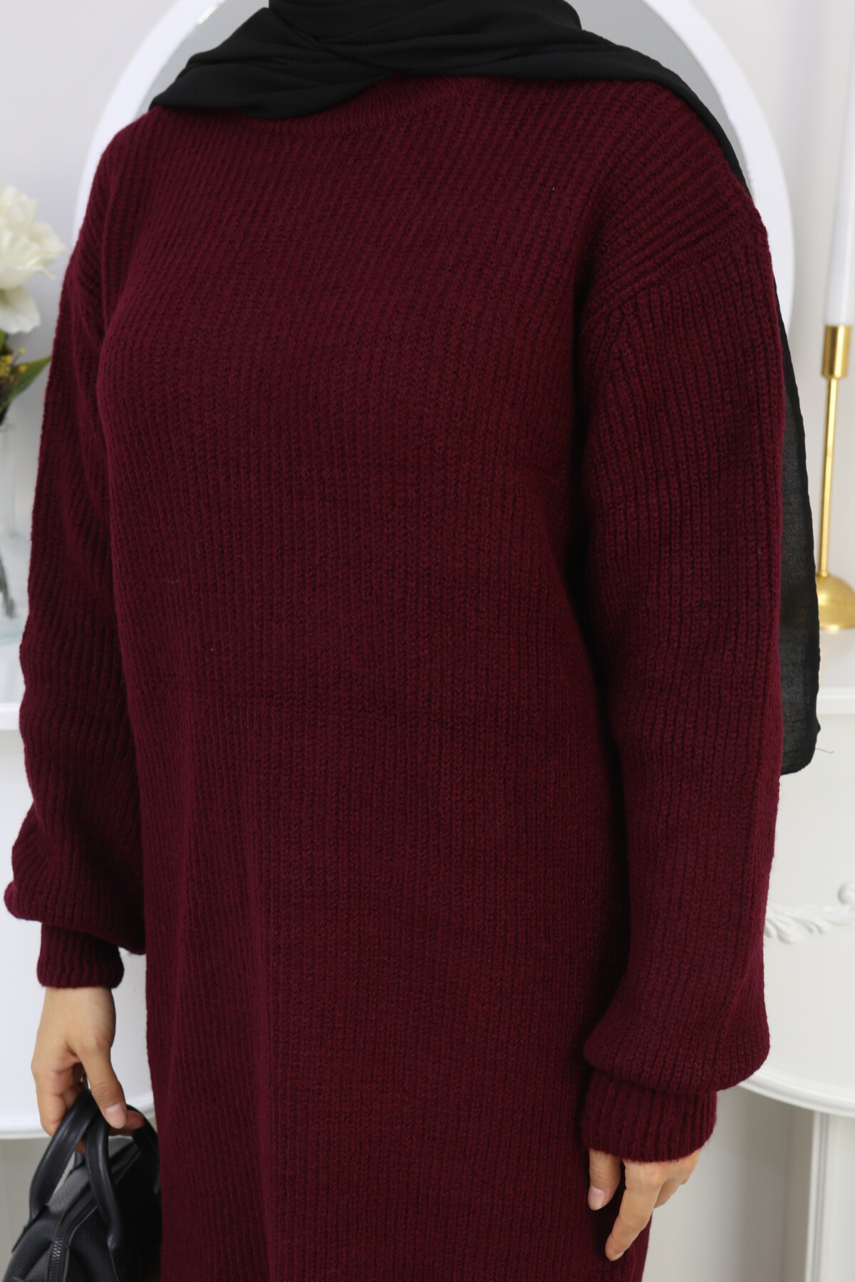 BALON KOL DÜZ KAZAK -BORDO