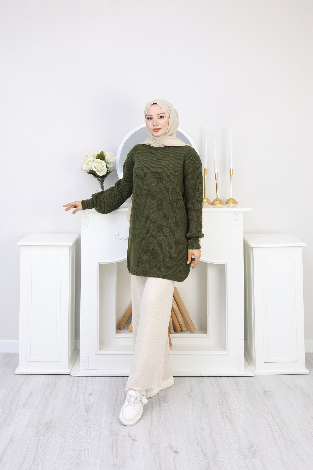 BALON KOL DÜZ KAZAK -HAKİ