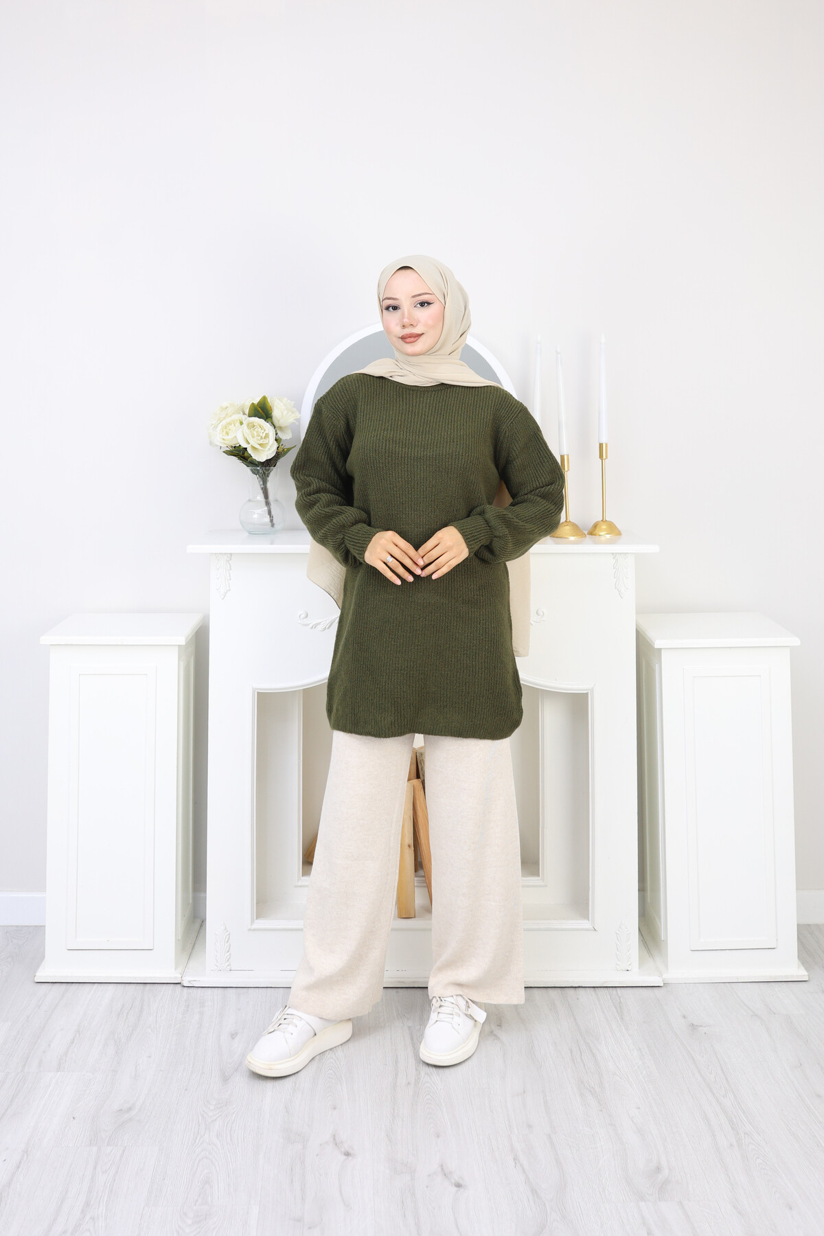 BALON KOL DÜZ KAZAK -HAKİ