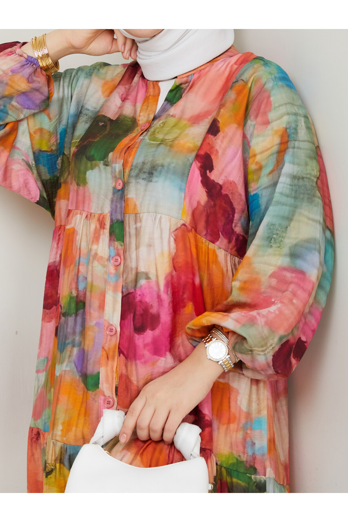 ÇİÇEK DESENLİ ELBİSE-KARIŞIK RENK