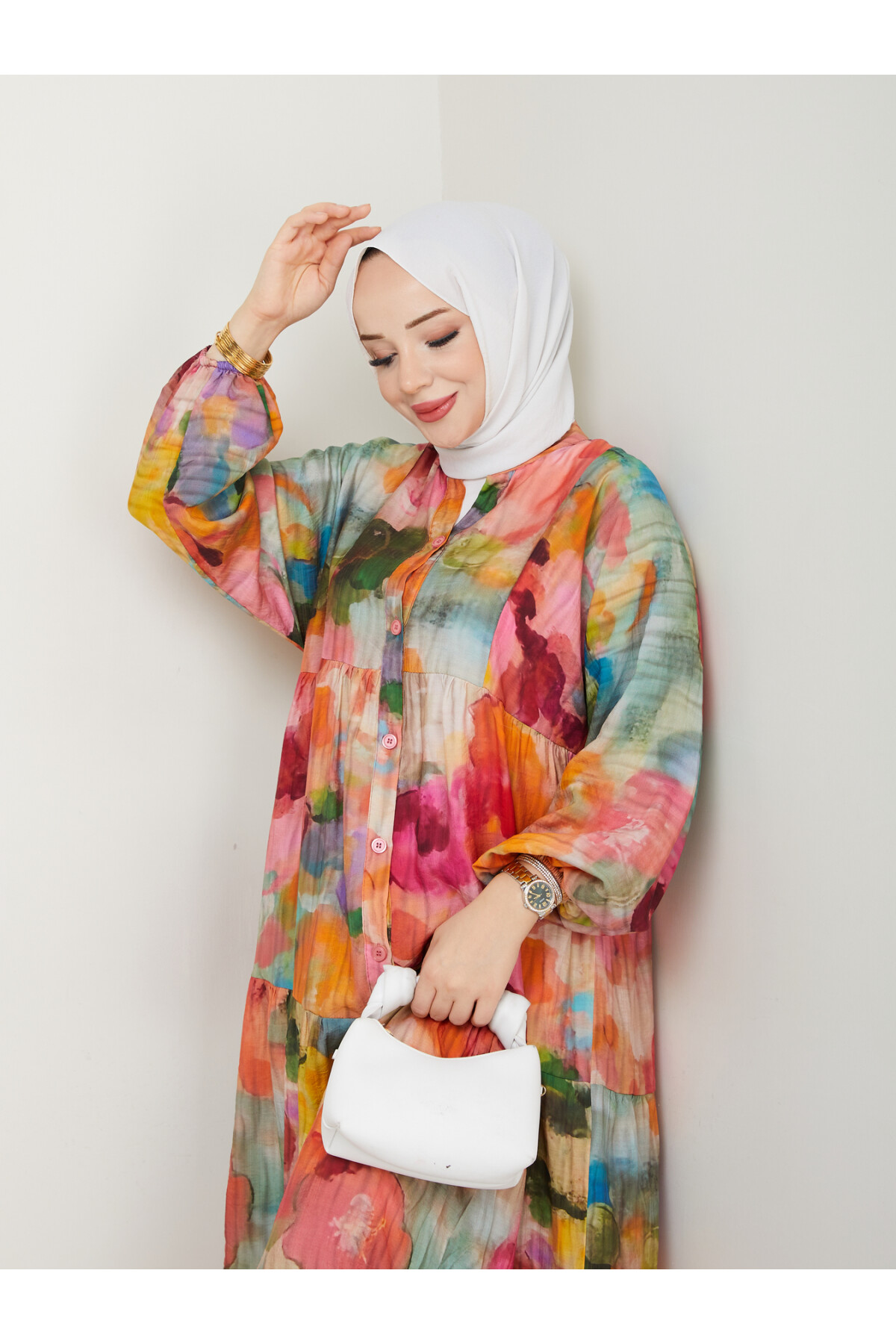 ÇİÇEK DESENLİ ELBİSE-KARIŞIK RENK