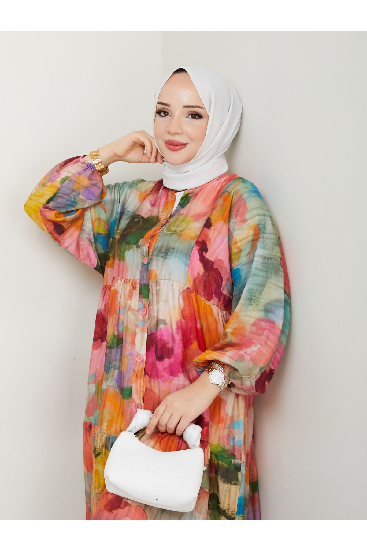 ÇİÇEK DESENLİ ELBİSE-KARIŞIK RENK