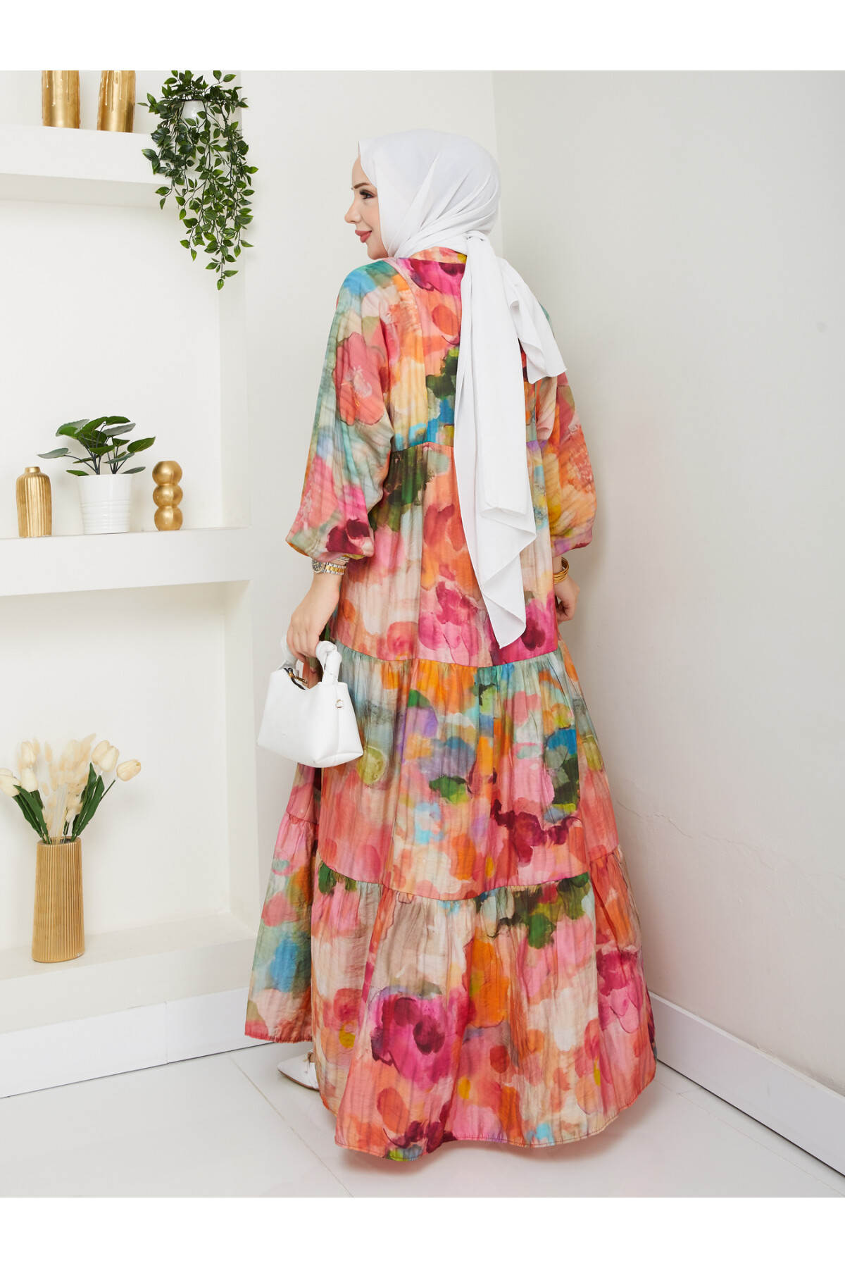 ÇİÇEK DESENLİ ELBİSE-KARIŞIK RENK