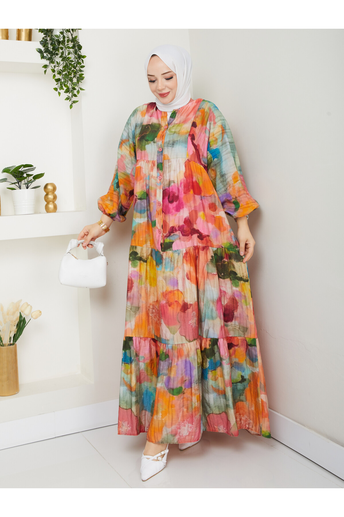 ÇİÇEK DESENLİ ELBİSE-KARIŞIK RENK