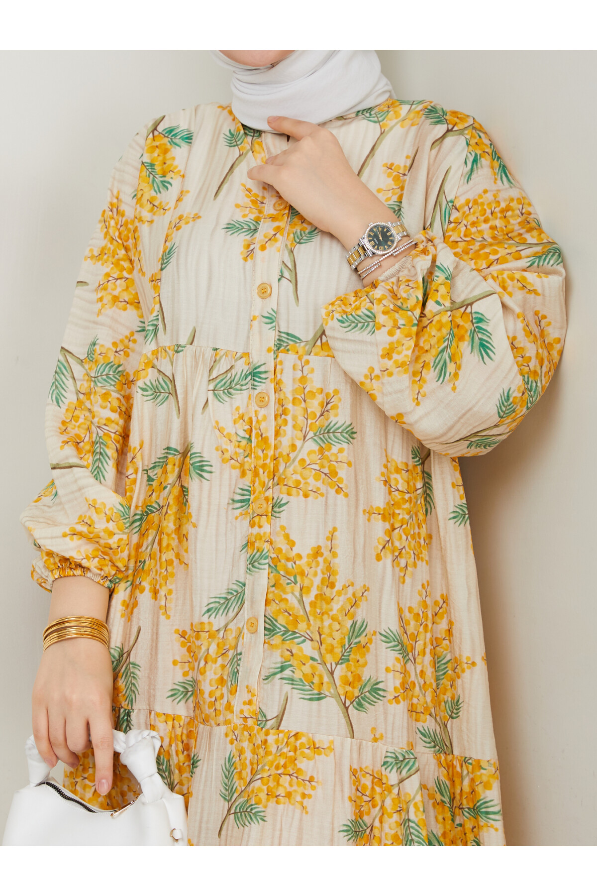 ÇİÇEK DESENLİ ELBİSE-SARI